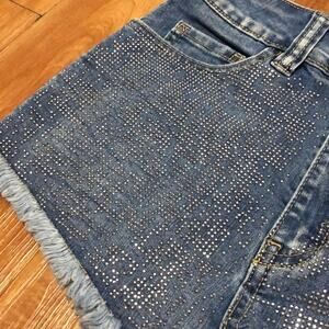 Chiqle Denim Architect Rhinestone Denim Shorts Size Small